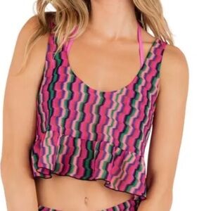 Hurley Medium Tank Zumba Striped Flounce Tank in Electric Pink NWT